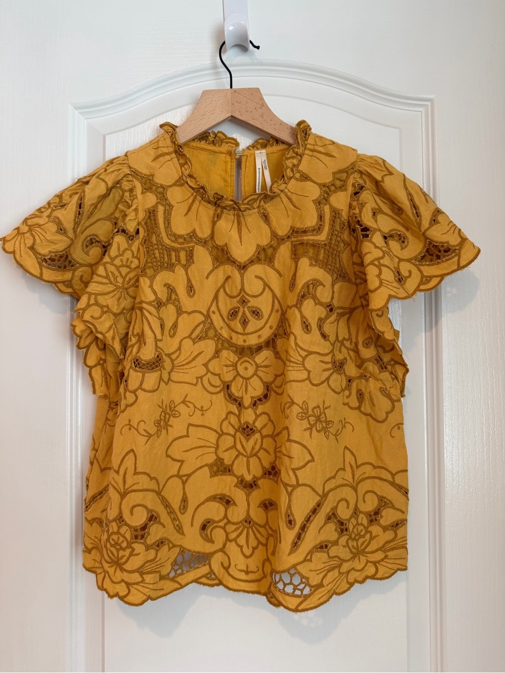 Anthropologie Mustard Floral Cutwork Blouse